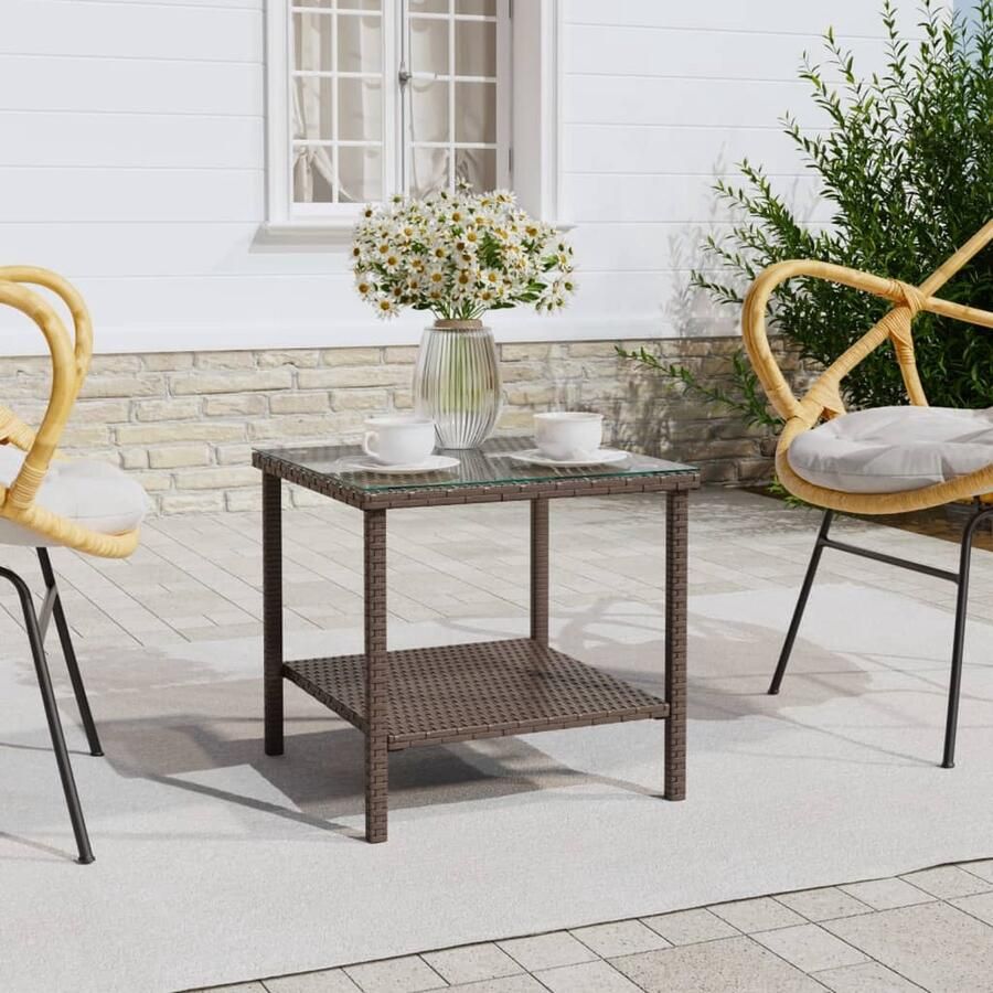 VidaXL Bijzettafel 45x45x45 cm Poly Rattan Bruin Bijzettafel Salontafel Tuintafel Buitentafel Houten Tafel Ratan Tafel Bruine Tafel Kleine Tafel - Foto 2