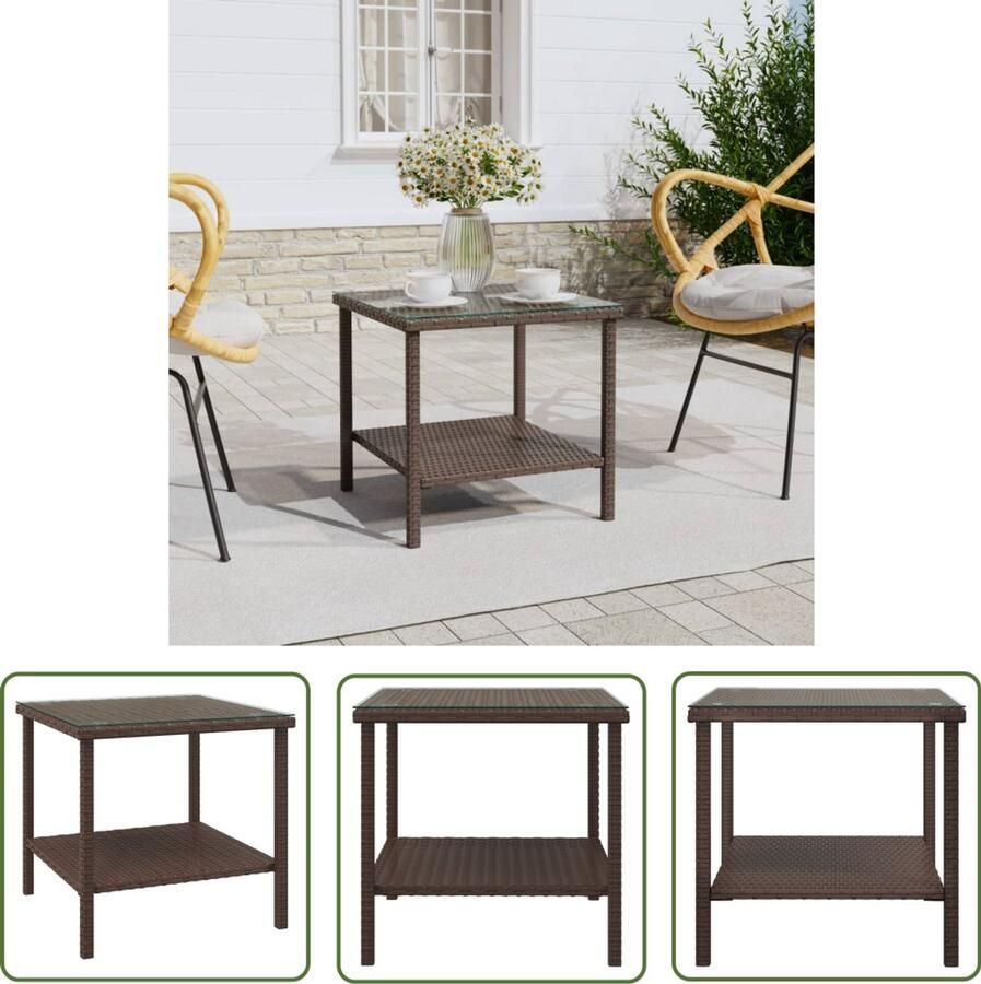 VidaXL Bijzettafel 45x45x45 cm Poly Rattan Bruin Bijzettafel Salontafel Tuintafel Buitentafel Houten Tafel Ratan Tafel Bruine Tafel Kleine Tafel