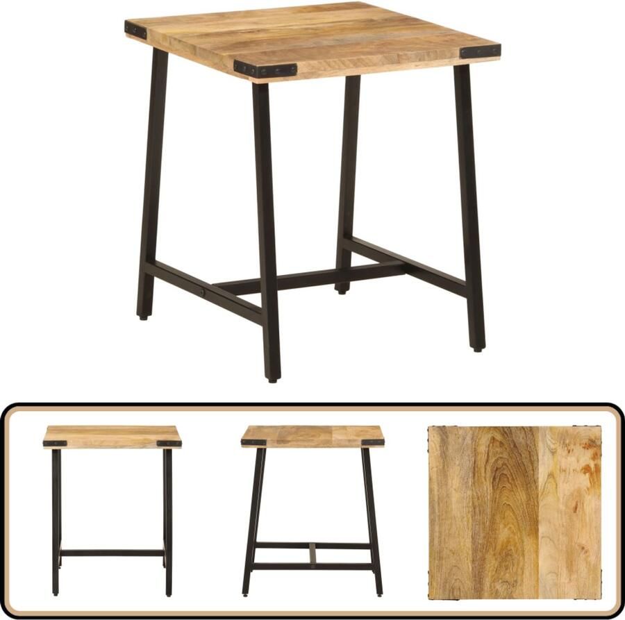 The Living Store Bijzettafel 45x45x50 cm massief mangohout en ijzer Bijzettafel Salontafel Mangohout Zwarte Metalen Poten Industriële Stijl