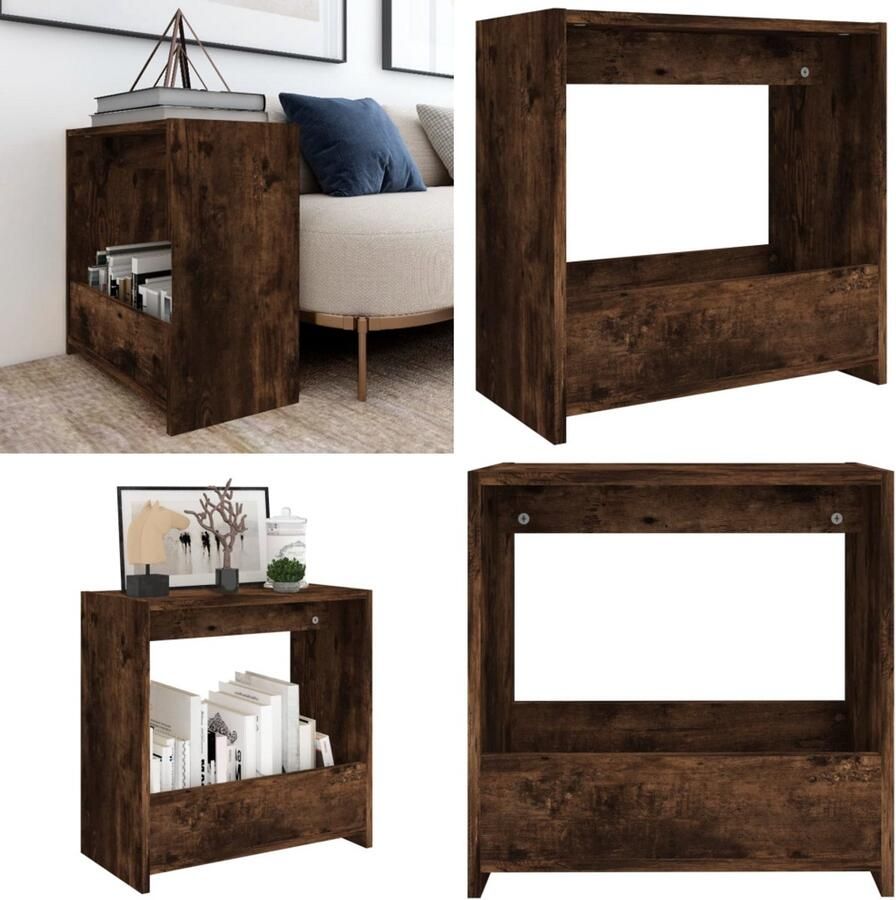 VidaXL Bijzettafel 50x26x50 cm bewerkt hout gerookt eikenkleurig Bijzettafel Bijzettafels Eindtafel Salontafel