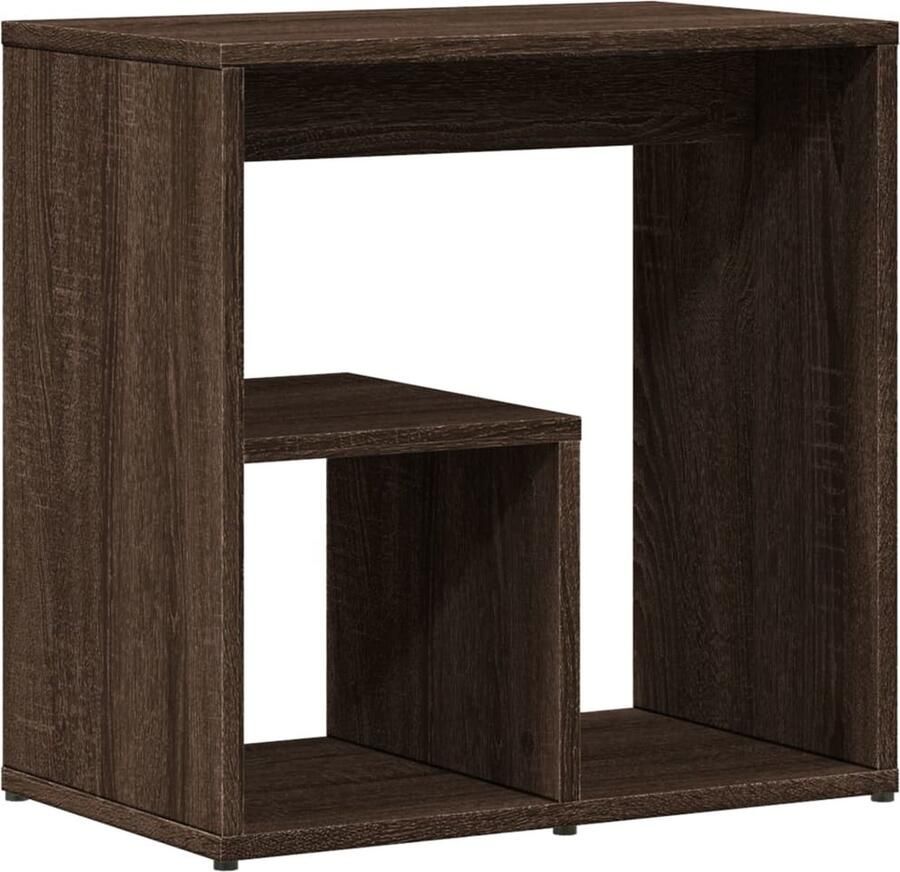 The Living Store Bijzettafel 50x30x50 cm bewerkt hout bruin eikenkleur Bijzettafel Houten Bijzet Tafels Salontafels Kastje Sidetable