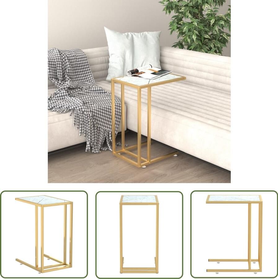 VidaXL Bijzettafel 50x35x65 cm Witmarmer & Goud Computer Bijzettafel Salontafel Glas Tafels Witte Meubelen Gouden Meubelen Industriële Stijl Kleine Tafel Laptop Tafel