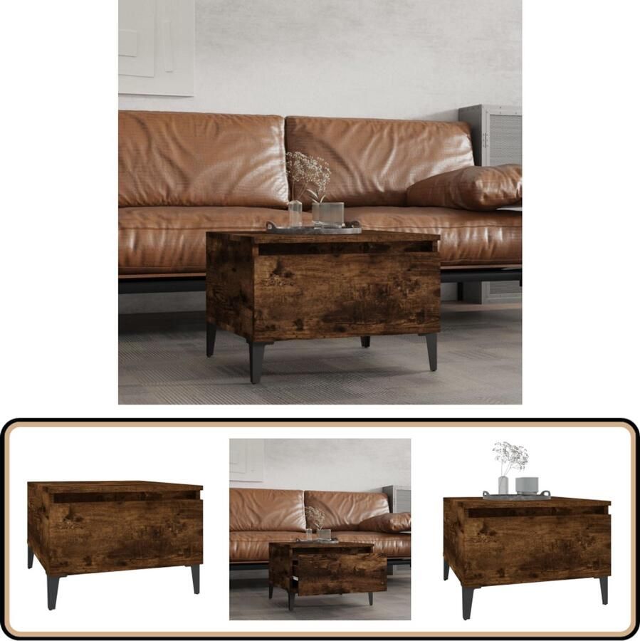 VidaXL Bijzettafel 50x46x35 cm Gerookt Eiken Bijzettafel Industrieel Design Houten Tafel Bruine Tafel Salontafel Kastje Opbergruimte Vintage Meubels Landelijke Stijl Modern Wonen