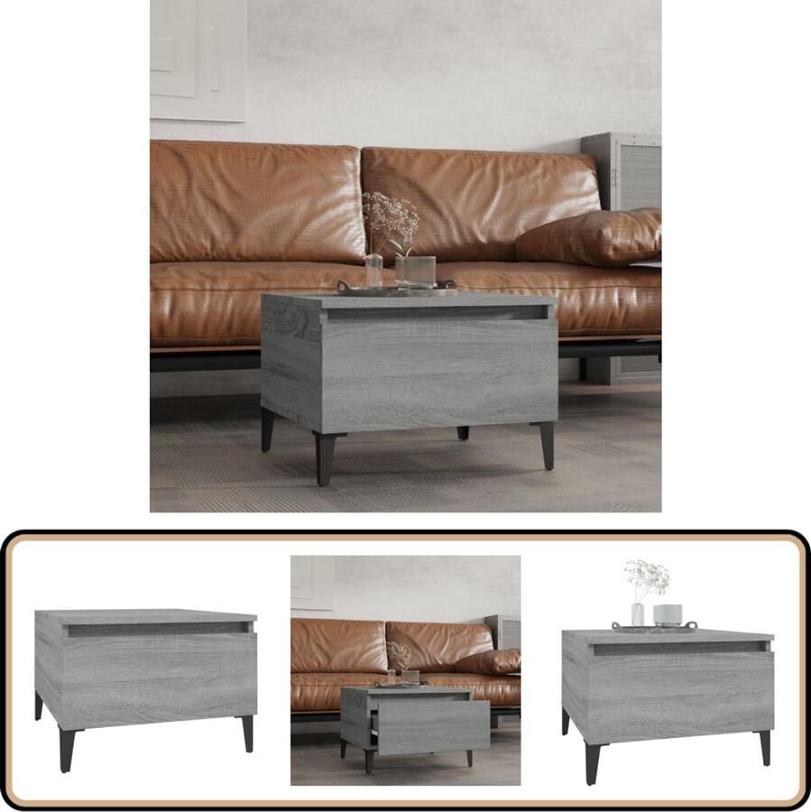 The Living Store Bijzettafel 50x46x35 cm bewerkt hout grijs sonoma eikenkleurig Bijzettafel Industrieel Meubilair Salontafel Houten Tafel Grijze Tafel - Foto 2