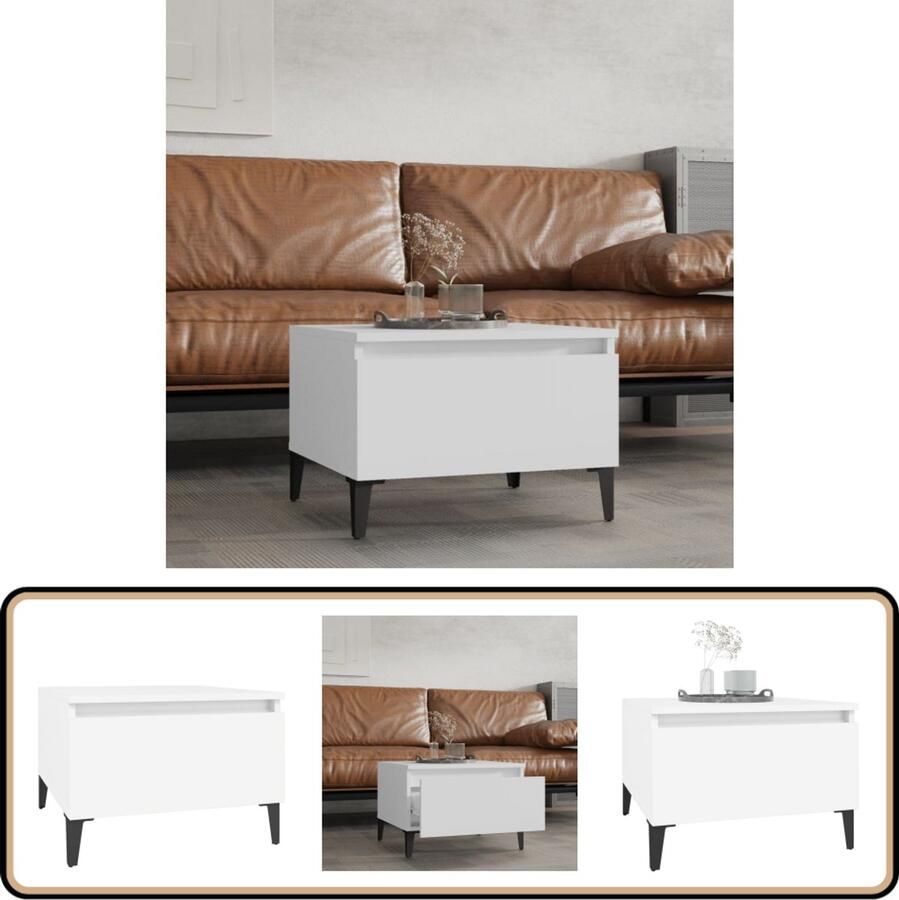 VidaXL Bijzettafel 50x46x35 cm Wit Bewerkt hout Industriële Bijzettafel Salontafel Houten Bijzettafel Witte Bijzettafel Kleine Bijzettafel Stoere Bijzettafel
