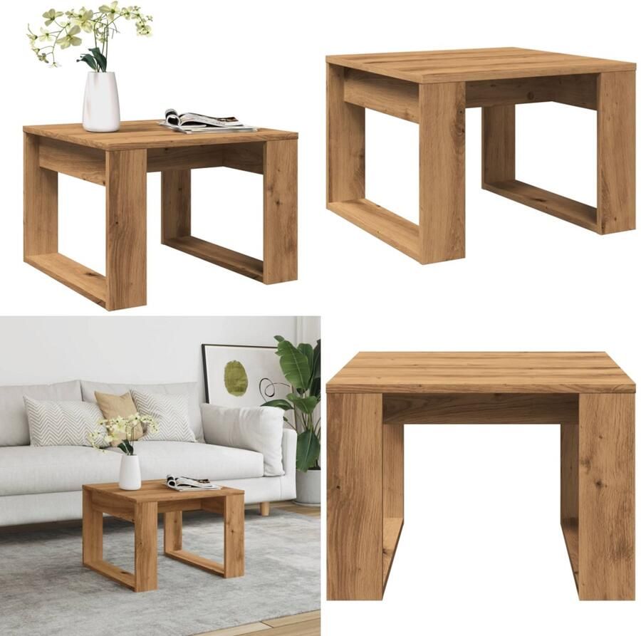 VidaXL Bijzettafel 50x50x35 cm bewerkt hout artisanaal eikenkleurig Bijzettafel Bijzettafels Bijzettafel Accent Tafel