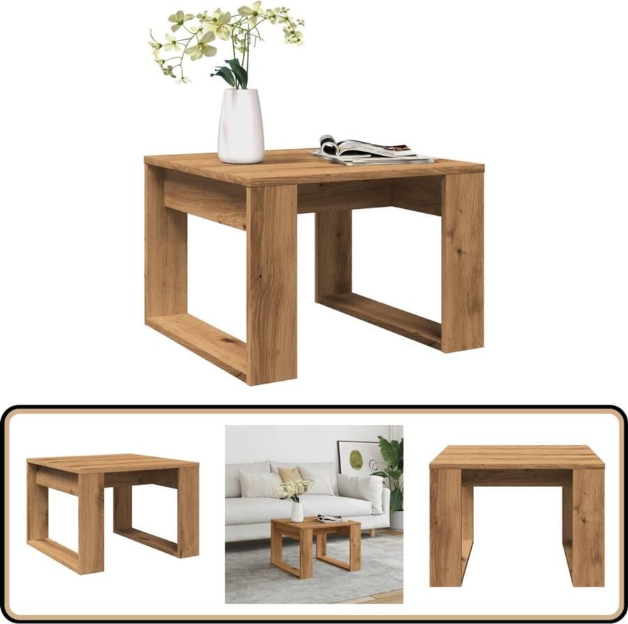 VidaXL Bijzettafel 50x50x35 cm Bewerkt hout Eikenkleur Bijzettafel Salontafel Houten Meubels Eiken Kleur Modern Design Multifunctioneel Klein Formaat Makkelijk Schoonmaken Sidetable Coffee Table Living Room Furniture