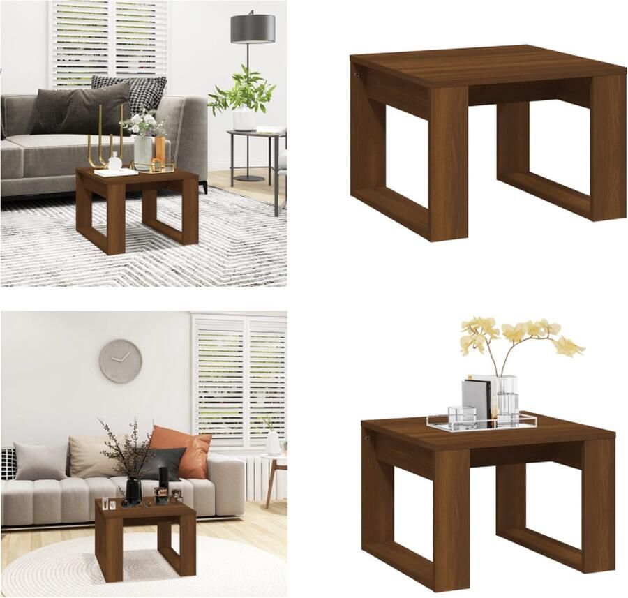 VidaXL Bijzettafel 50x50x35 cm bewerkt hout bruineikenkleurig Bijzettafel Bijzettafels Zijtafel Zijtafels