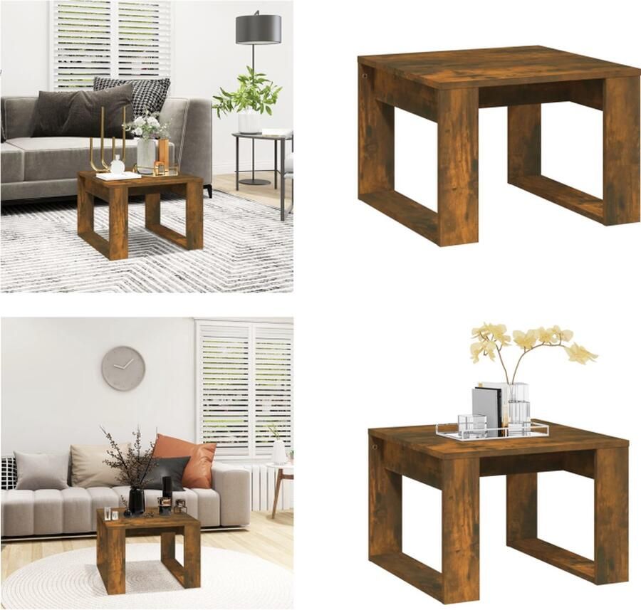 VidaXL Bijzettafel 50x50x35 cm bewerkt hout gerookt eikenkleurig Bijzettafel Bijzettafels Zijtafel Zijtafels