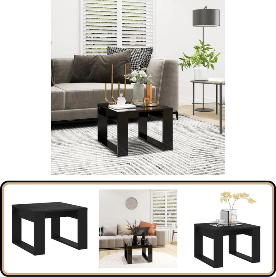 VidaXL Bijzettafel 50x50x35 cm Bewerkt hout Zwart Bijzettafel Zwarte Bijzettafel Kleine Tafel Koffietafel Salontafel
