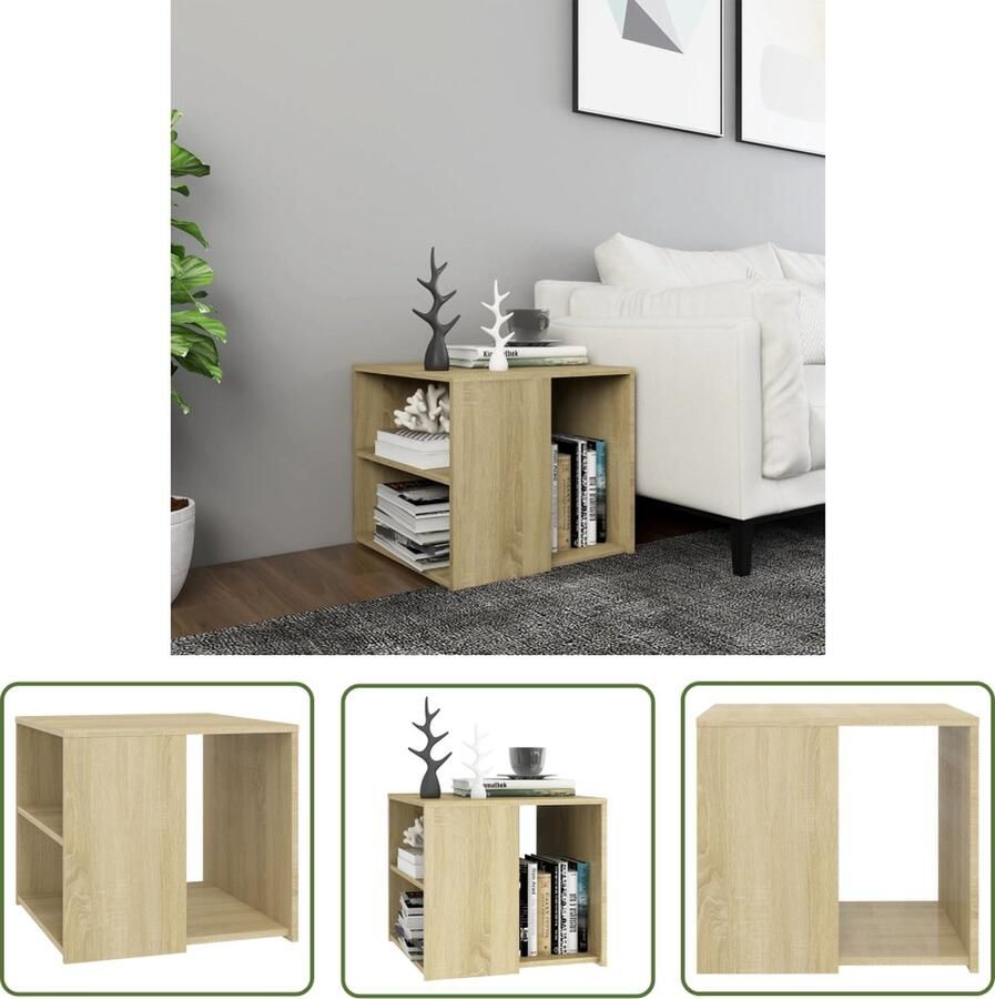 The Living Store Bijzettafel 50x50x45 cm bewerkt hout sonoma eikenkleurig Bijzettafel Salontafel Houten Bijzetkast Eiken Meubilair Modern Design - Foto 2