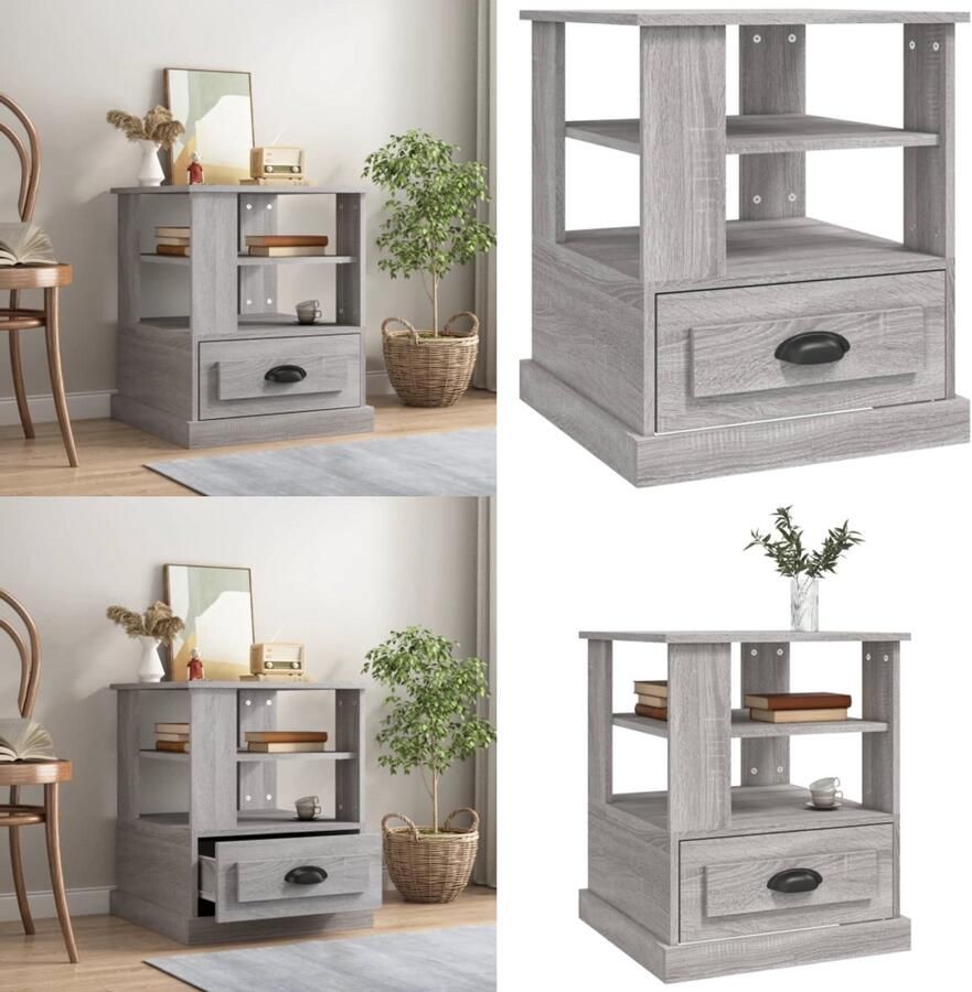VidaXL Bijzettafel 50x50x60 cm bewerkt hout grijs sonoma eikenkleurig Bijzettafel Bijzettafels Eindtafel Salontafel