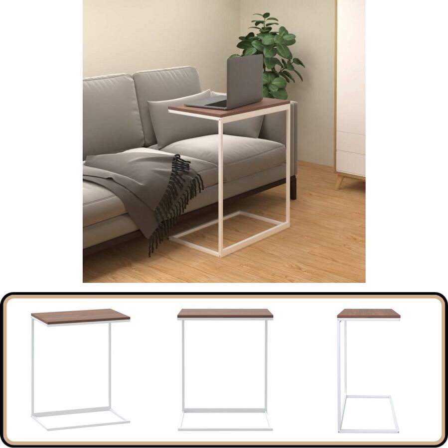 VidaXL Bijzettafel 55x35x66 cm Bewerkt hout Wit Bijzettafel C-vormige Tafel Salontafel Houten Bijzet Tafels Witte Bijzettafel
