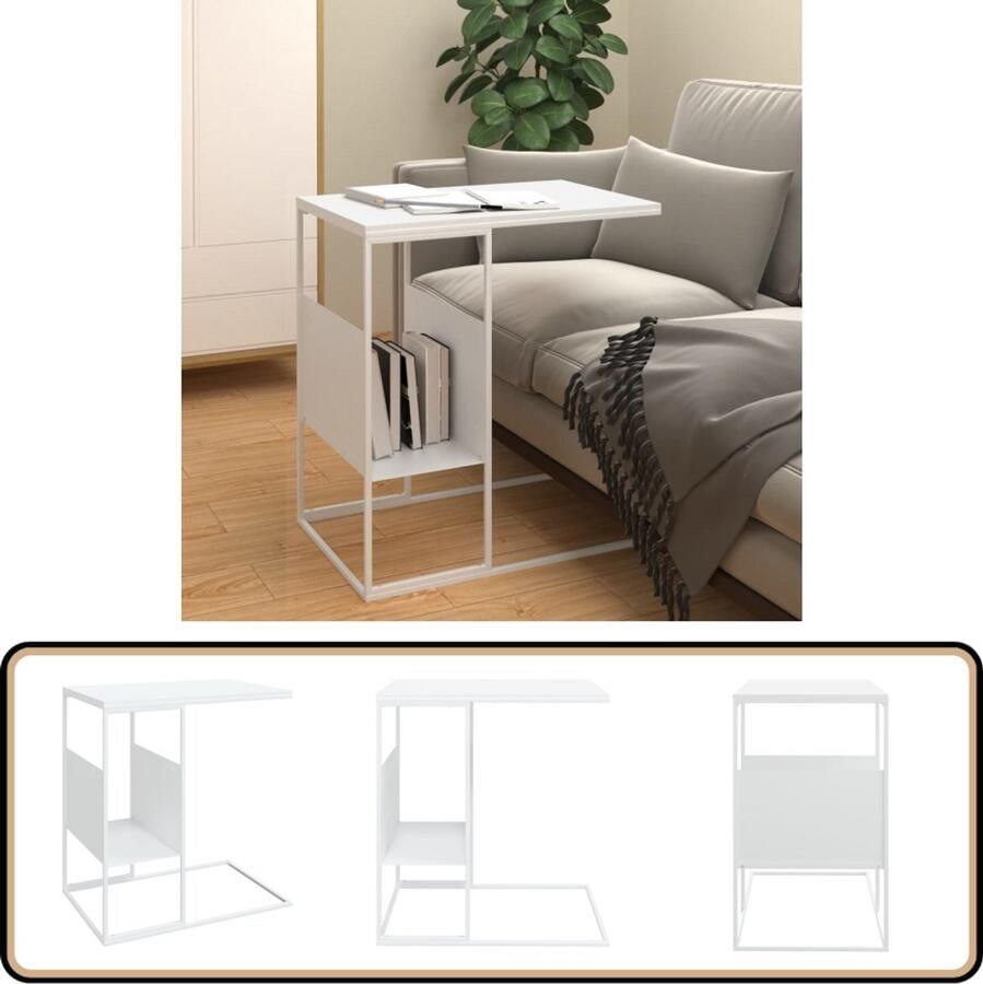 VidaXL Bijzettafel 55x36x59 5 cm Wit Bewerkt hout Bijzettafel C Vormige Bijzettafel Salontafel Houten Bijzettafel Wit Meubilair Kleine Bijzettafels