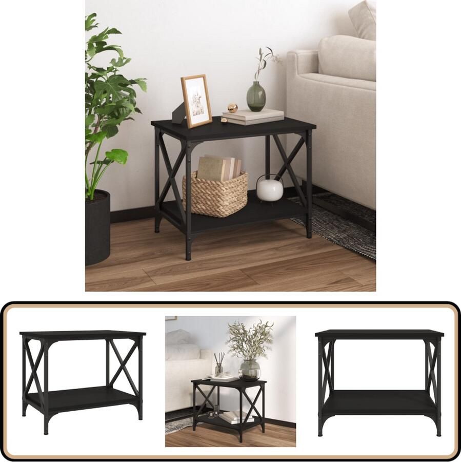 VidaXL Bijzettafel 55x38x45 cm Bewerkt hout Zwart Bijzettafel Industrieel Design Zwarte Bijzettafel Houten Bijzettafel Metalen Bijzettafel