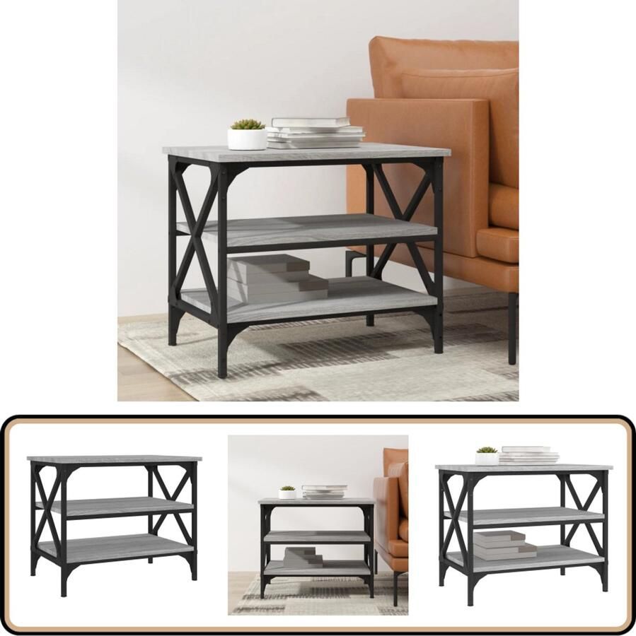 VidaXL Bijzettafel 55x38x45 cm Grijs Sonoma Eiken Bijzettafel Industrieel Meubilair Houten Tafels Grijze Meubelen Salontafels