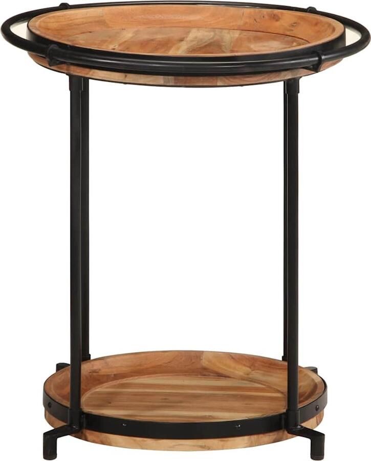 VidaXL Bijzettafel Massief Acaciahout Ø55x60 cm Bijzettafel Acacia Houten Tafel Industrieel Tafeltje Kleine Tafel Sidetable