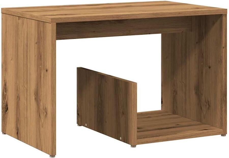 The Living Store Bijzettafel 59x36x38 cm bewerkt hout artisanaal eikenkleurig Bijzettafel Houten Meubels Salontafel Livingroom Furniture Modern Design