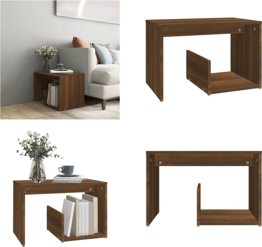 VidaXL Bijzettafel 59x36x38 cm bewerkt hout bruineikenkleurig Bijzettafel Bijzettafels Eindtafel Salontafel