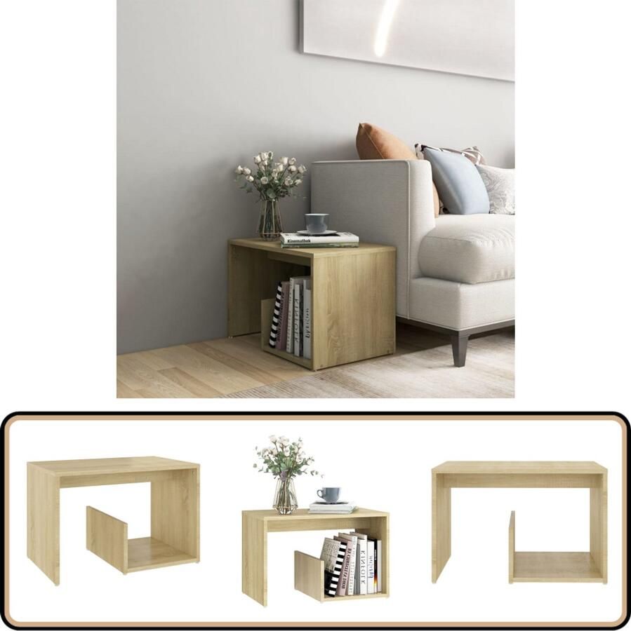 The Living Store Woonkamertafel Sonoma eiken 59 x 36 x 38 cm praktisch en trendy Bijzettafel Salontafel Houten Bijzet Tafels Trendy Meubilair Modern Design - Foto 2