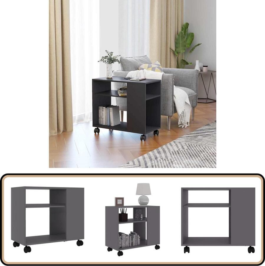 VidaXL Bijzettafel 70x35x55 cm Grijs Hout Bijzettafel Salontafel Houten Bijzetkast Grijze Meubels Design Bijzettafel Multifunctionele Kast Kleine Tafel Compact Meubel Woonkamer Decoratie Living Accessoires