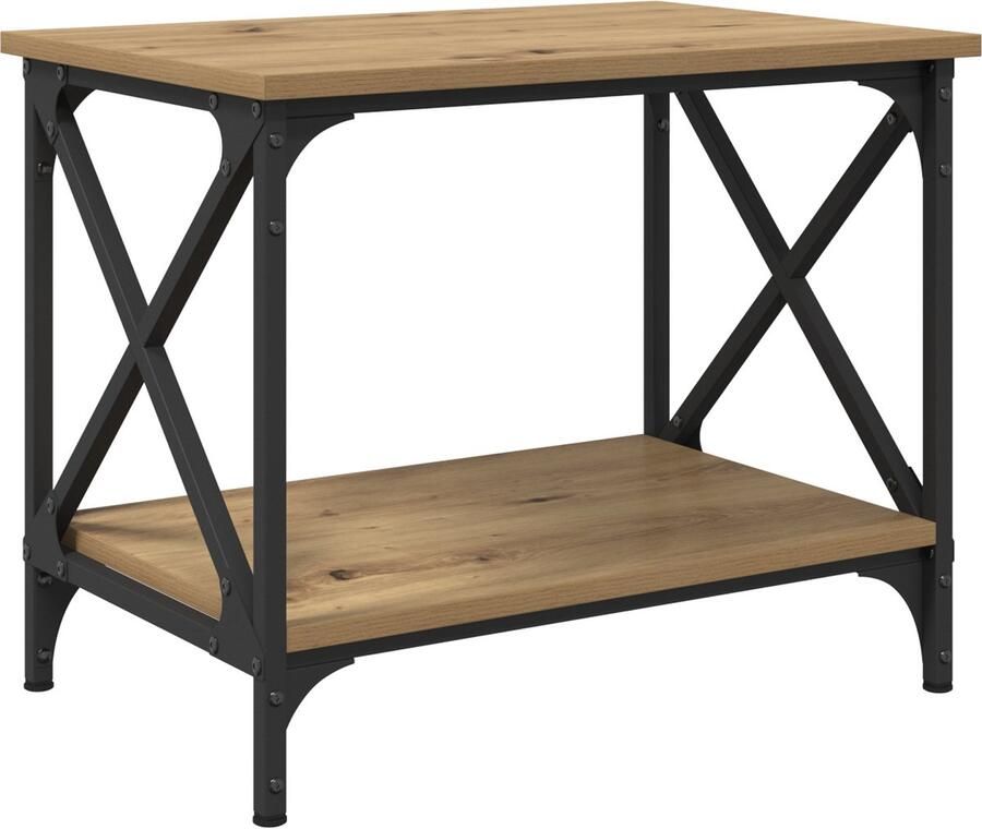 VidaXL Bijzettafel met plank met opslag artisanaal eikenkleurig 55 x 38 x 45 cm