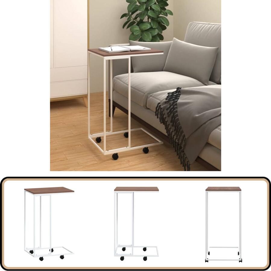 VidaXL Bijzettafel Bewerkte Houtlook Wit en Bruin Bijzettafel C Vormige Tafel Salontafel Houten Bijzet Tafels Witte Meubels Industriële Stijl Kleine Tafel Tweede Zitplaats Living Room Furniture