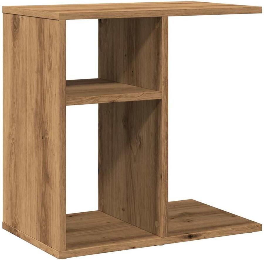The Living Store Bijzettafel 50x30x50 cm bewerkt hout artisanaal eikenkleur Bijzettafel Salontafel Houten Meubilair Modern Design Multifunctioneel Meubel