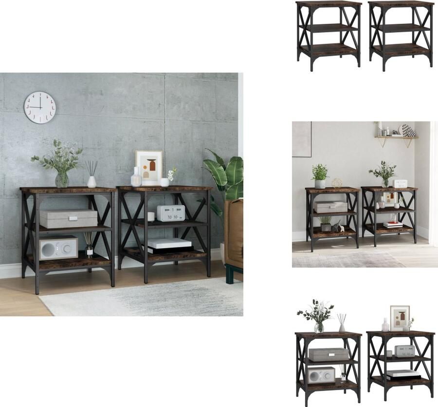 VidaXL Bijzettafel Bijzettafels Accenttafel Eindtafel Bijzettafels 2 st 40x42x50 cm bewerkt hout gerookt eikenkleurig - Foto 2