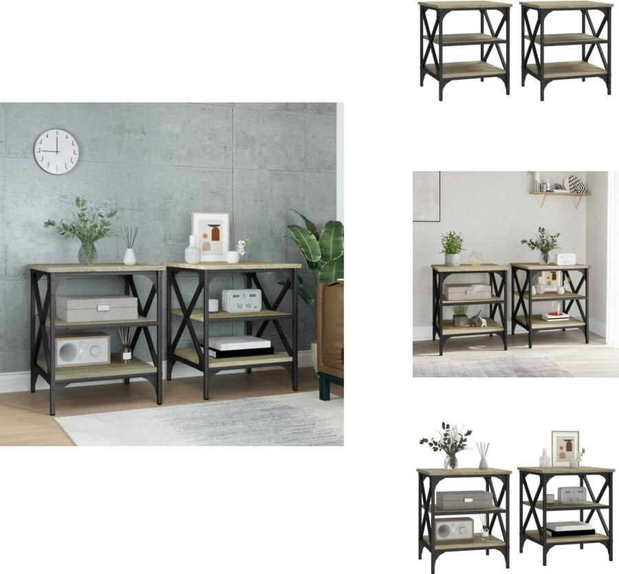 VidaXL Bijzettafel Bijzettafels Accenttafel Eindtafel Bijzettafels 2 st 40x42x50 cm bewerkt hout sonoma eikenkleurig