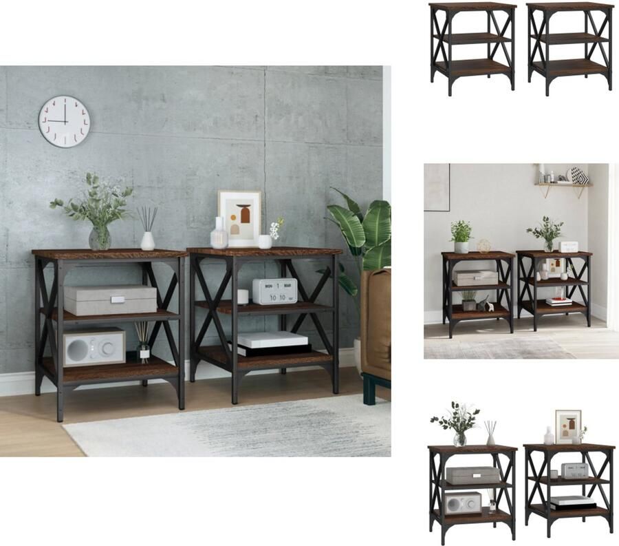 VidaXL Bijzettafel Bijzettafels Accenttafel Eindtafel Bijzettafels 2 st 40x42x50 cm bewerkt hout bruineikenkleurig