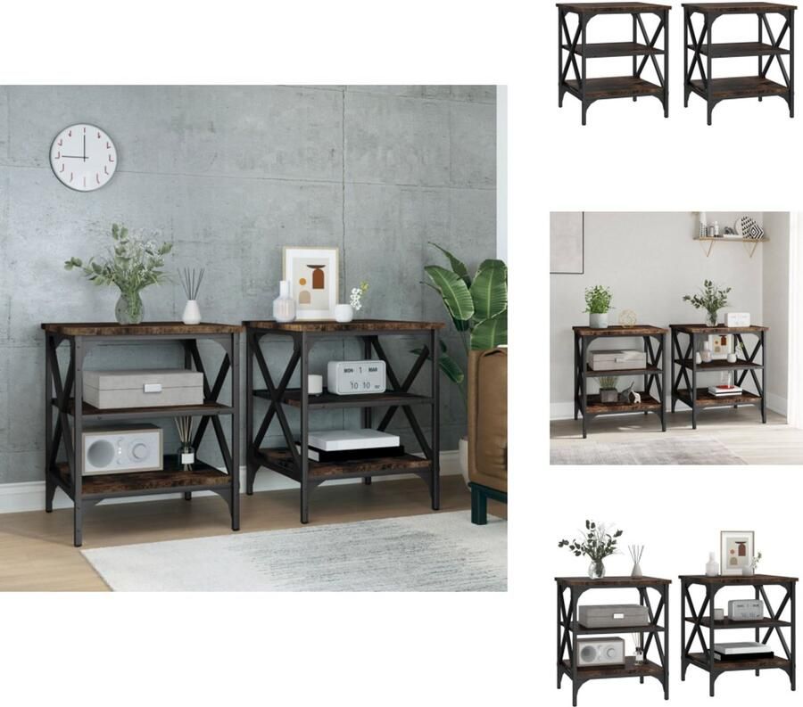 VidaXL Bijzettafel Bijzettafels Accenttafel Eindtafel Bijzettafels 2 st 40x42x50 cm bewerkt hout gerookt eikenkleurig