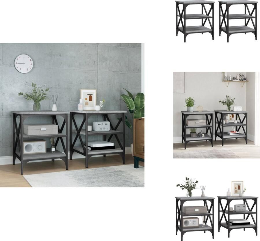VidaXL Bijzettafel Bijzettafels Accenttafel Eindtafel Bijzettafels 2 st 40x42x50 cm bewerkt hout grijs sonoma eiken