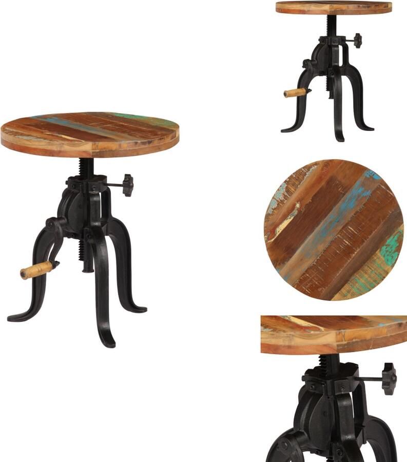 VidaXL Bijzettafel Bijzettafels Banktafel Banktafels Bijzettafel 45x(45-62) cm massief sloophout en gietijzer