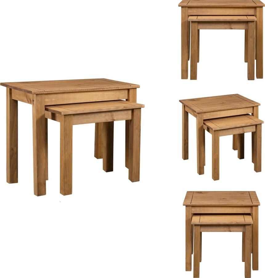 VidaXL Bijzettafel Bijzettafels Bijzettafeltje Bijzettafeltjes 2-delige Tafeltjesset Panama Range massief grenenhout
