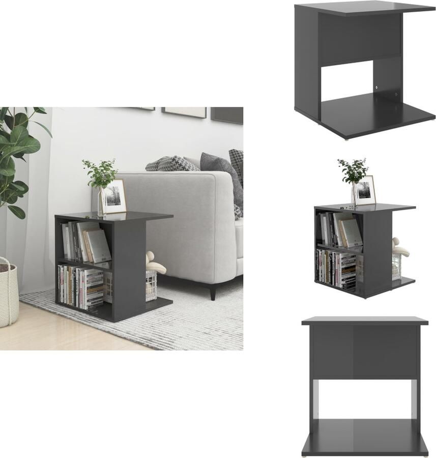 VidaXL Bijzettafel Bijzettafels Bijzettafeltje Bijzettafeltjes Bijzettafel 45x45x48 cm bewerkt hout hoogglans grijs