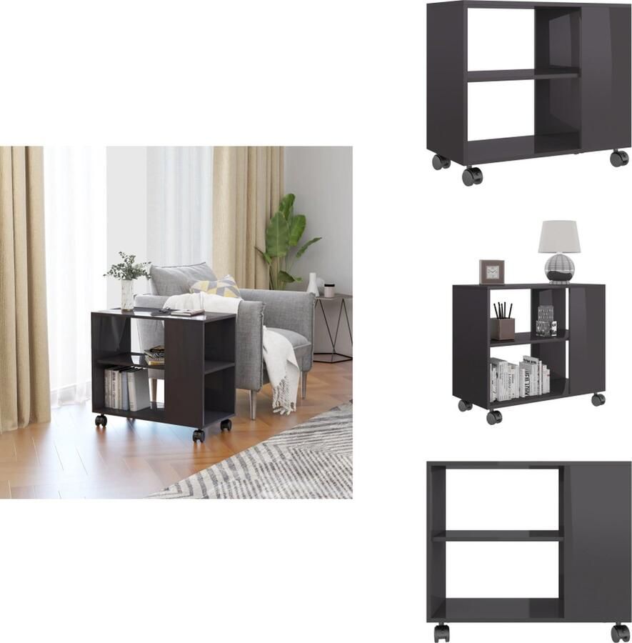 VidaXL Bijzettafel Bijzettafels Bijzettafeltje Bijzettafeltjes Bijzettafel 70x35x55 cm bewerkt hout hoogglans grijs