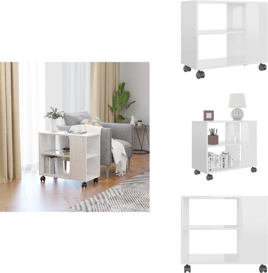 VidaXL Bijzettafel Bijzettafels Bijzettafeltje Bijzettafeltjes Bijzettafel 70x35x55 cm bewerkt hout hoogglans wit