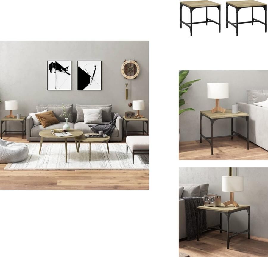 VidaXL Bijzettafel Bijzettafels Bijzettafeltje Bijzettafeltjes Bijzettafels 2 st 40x40x35 cm bewerkt hout sonoma eikenkleurig