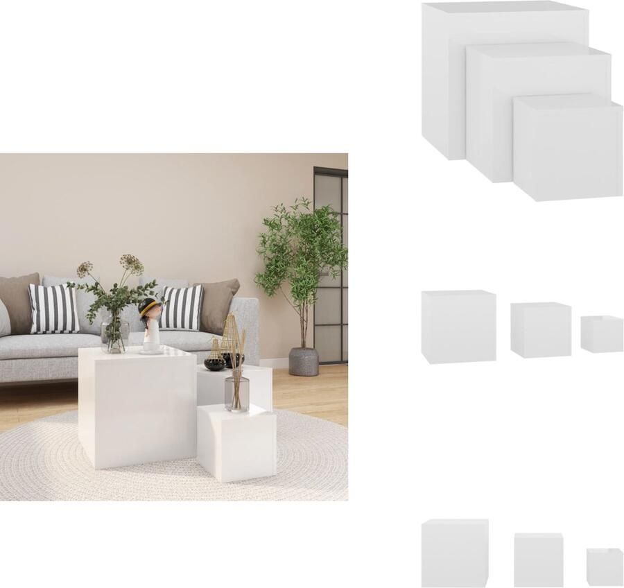 VidaXL Bijzettafel Bijzettafels Bijzettafeltje Bijzettafeltjes Bijzettafels 3 st bewerkt hout hoogglans wit