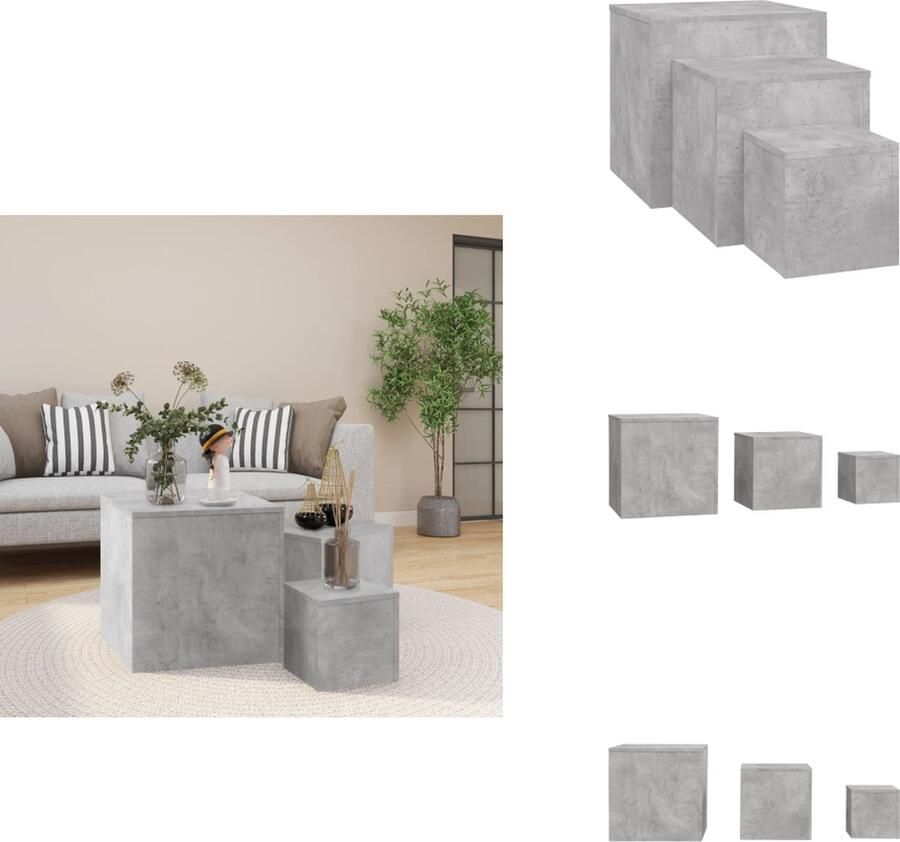 VidaXL Bijzettafel Bijzettafels Bijzettafeltje Bijzettafeltjes Bijzettafels 3 st bewerkt hout betongrijs