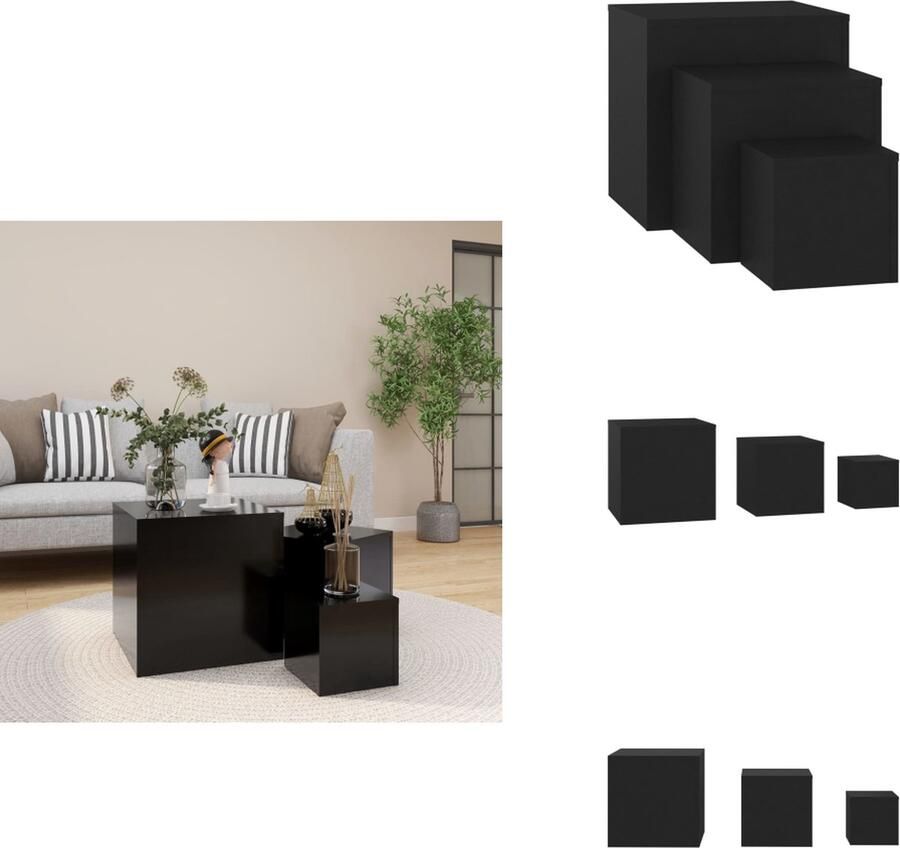 VidaXL Bijzettafel Bijzettafels Bijzettafeltje Bijzettafeltjes Bijzettafels 3 st bewerkt hout zwart