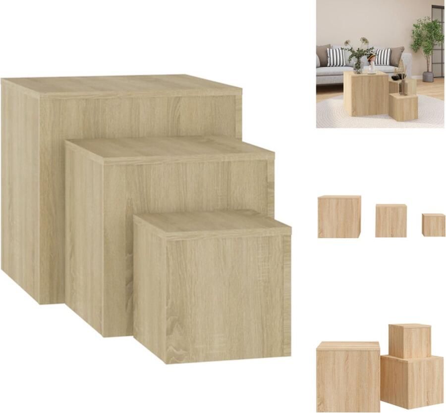 VidaXL Bijzettafel Bijzettafels Bijzettafeltje Bijzettafeltjes Bijzettafels 3 st spaanplaat sonoma eikenkleurig