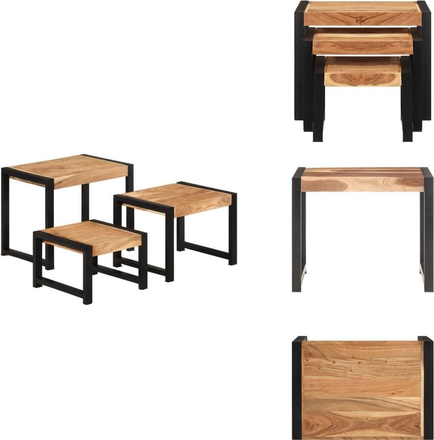 VidaXL Bijzettafel Bijzettafels Bijzettafeltje Bijzettafeltjes 3-delige Tafeltjesset massief hout met sheesham afwerking