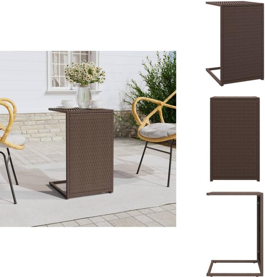 VidaXL Bijzettafel Bijzettafels C Tafel Salontafel -Bijzettafel-C-vormig-40x35x60-cm-poly-rattan-bruin