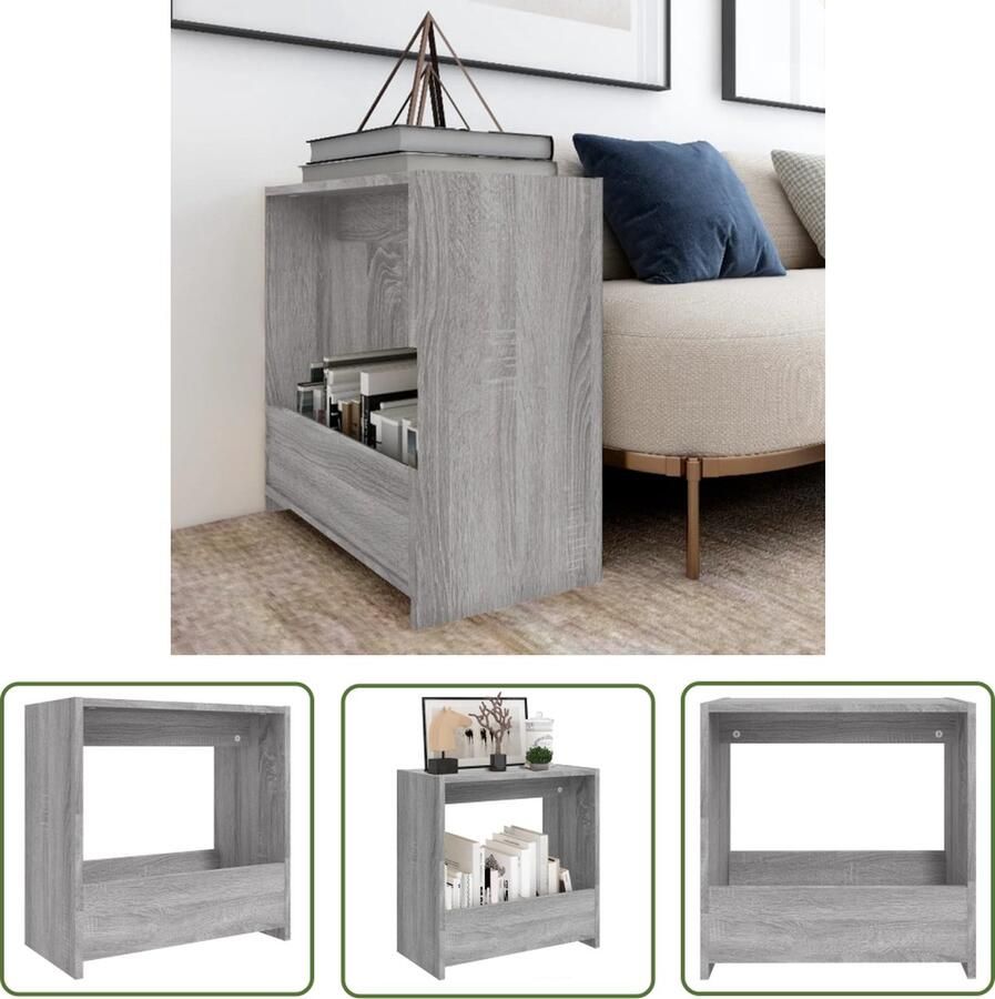 The Living Store Bijzettafel 50x26x50 cm bewerkt hout grijs sonoma eikenkleurig Bijzettafel Salontafel Houten Tafel Grijze Tafel Landelijk Design - Foto 3