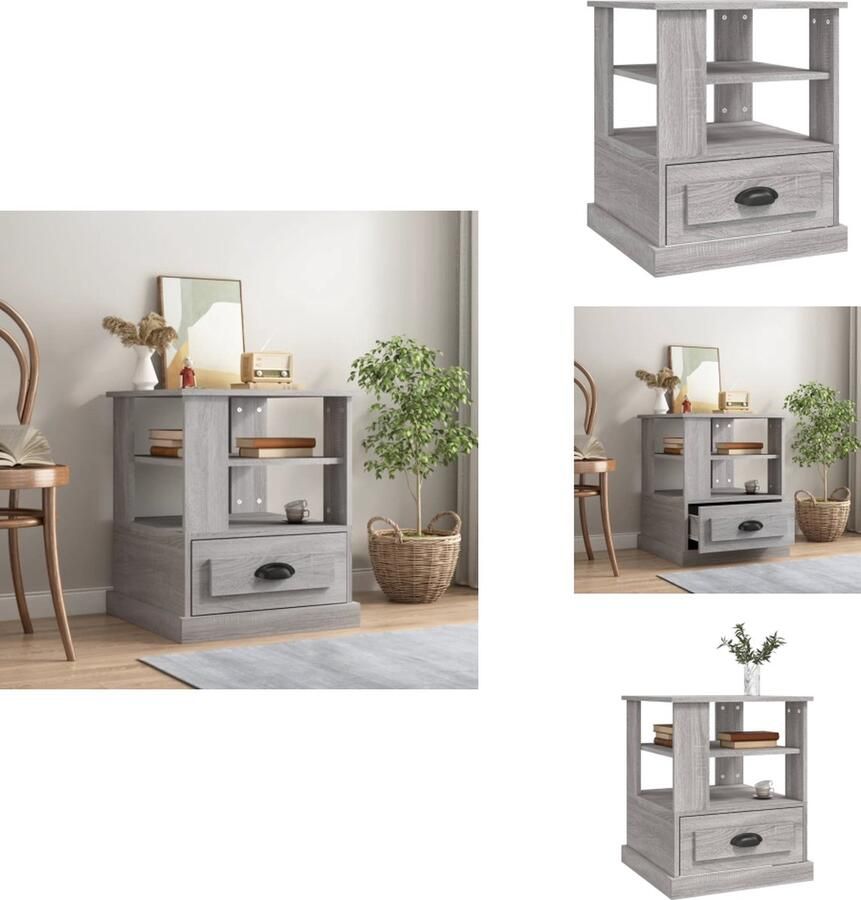 VidaXL Bijzettafel Bijzettafels Eindtafel Salontafel -Bijzettafel-50x50x60-cm-bewerkt-hout-grijs-sonoma-eikenkleurig - Foto 2