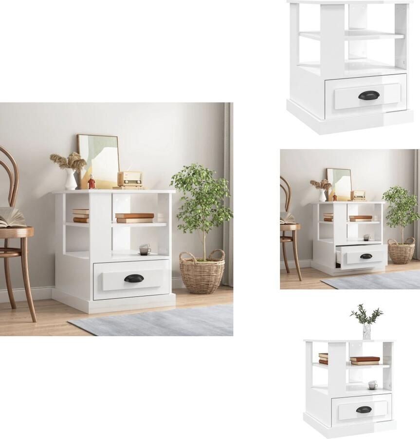 VidaXL Bijzettafel Bijzettafels Eindtafel Salontafel -Bijzettafel-50x50x60-cm-bewerkt-hout-hoogglans-wit
