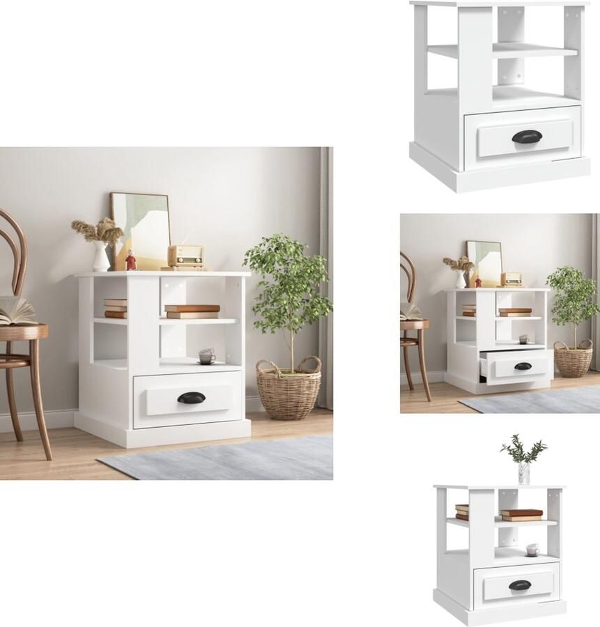 VidaXL Bijzettafel Bijzettafels Eindtafel Salontafel -Bijzettafel-50x50x60-cm-bewerkt-hout-wit - Foto 2