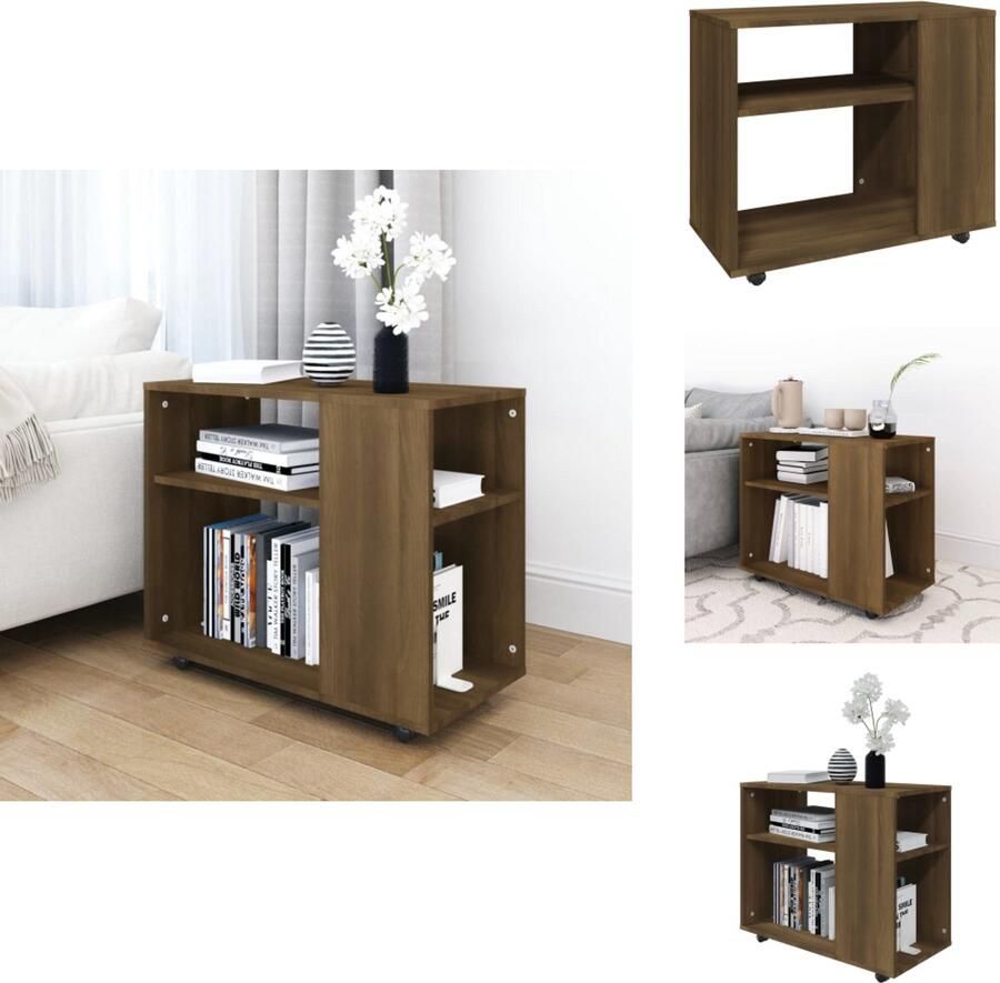 The Living Store Bijzettafel Bruineiken 70 x 35 x 55 cm Wieltjes 2 lagen Bijzettafel Houten Bijzettafel Bruine Eiken Meubilair Salontafel Kleine Tafel - Foto 2